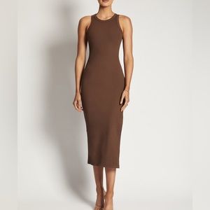 Viola Ribbed Maxi Split Racer Neck Dress - Chocolate